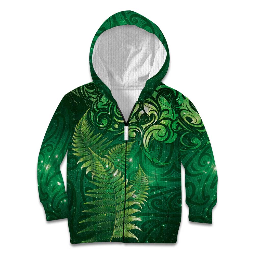 Matariki New Zealand Maori Silver Fern Kid Hoodie Galaxy Green Sky Style