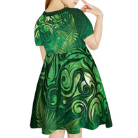 Matariki New Zealand Maori Silver Fern Kid Short Sleeve Dress Galaxy Green Sky Style