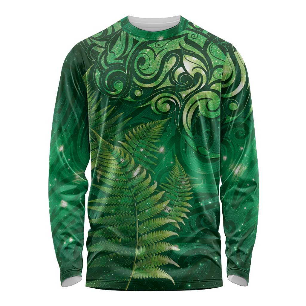 Matariki New Zealand Maori Silver Fern Long Sleeve Shirt Galaxy Green Sky Style