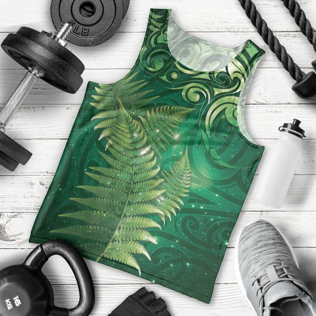Matariki New Zealand Maori Silver Fern Men Tank Top Galaxy Green Sky Style