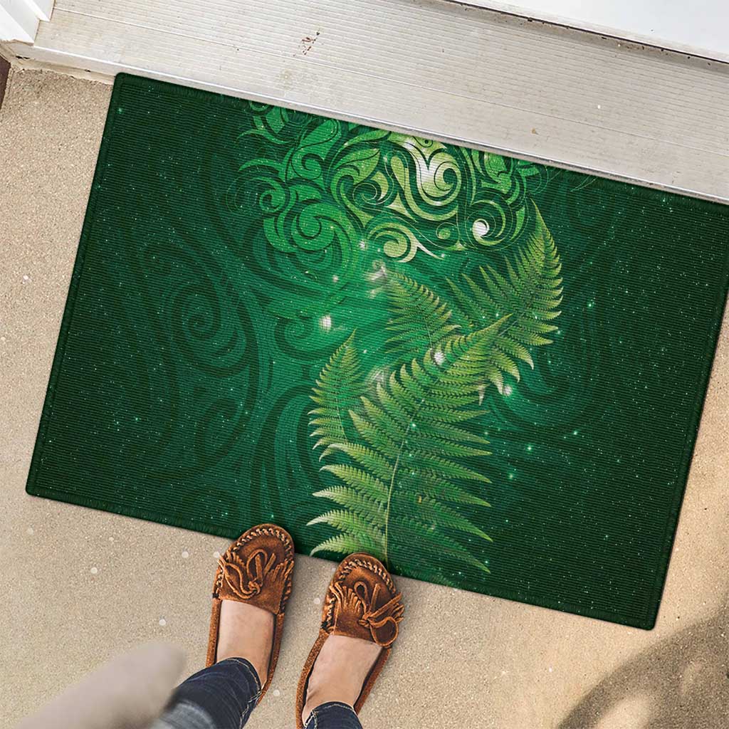 Matariki New Zealand Maori Silver Fern Rubber Doormat Galaxy Green Sky Style