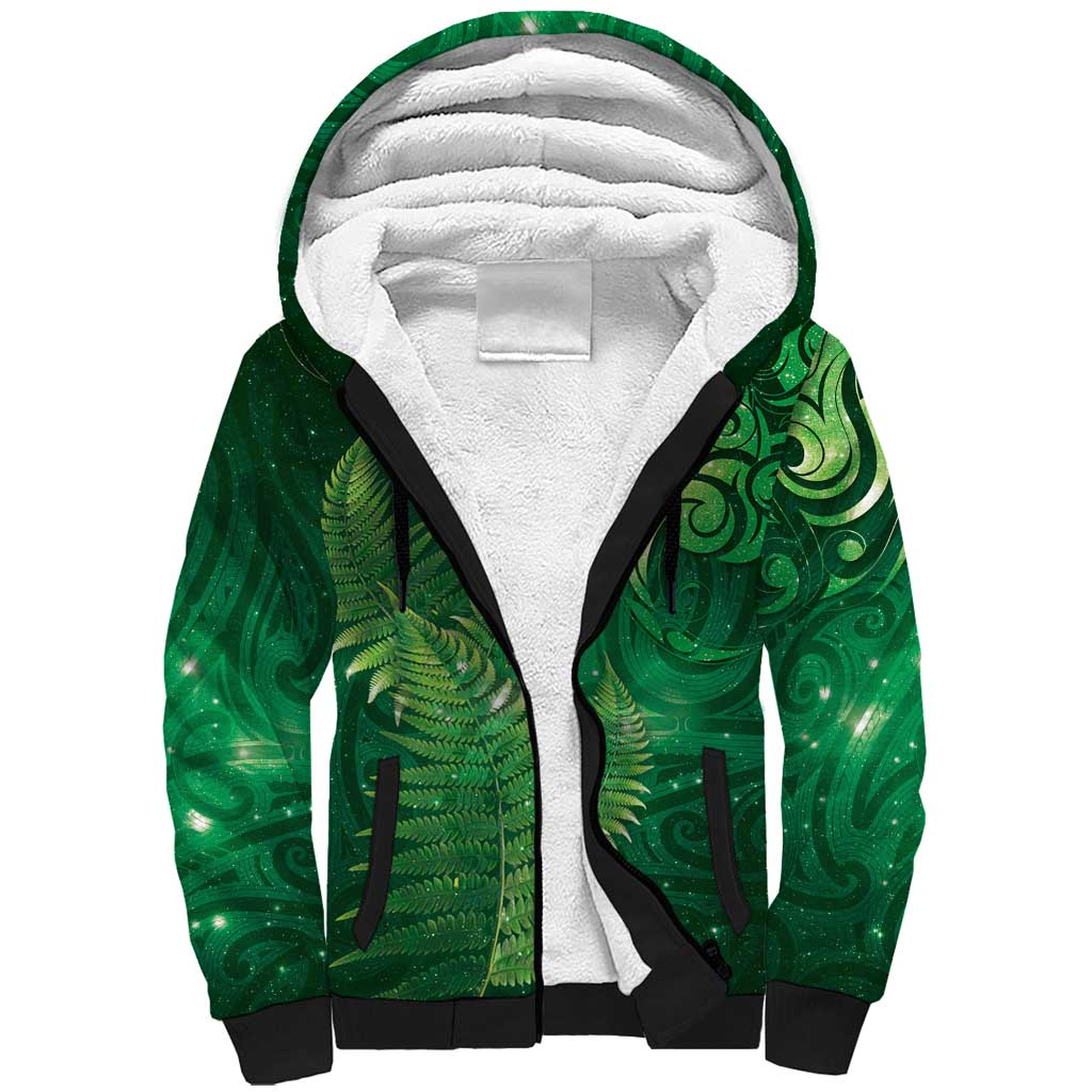 Matariki New Zealand Maori Silver Fern Sherpa Hoodie Galaxy Green Sky Style