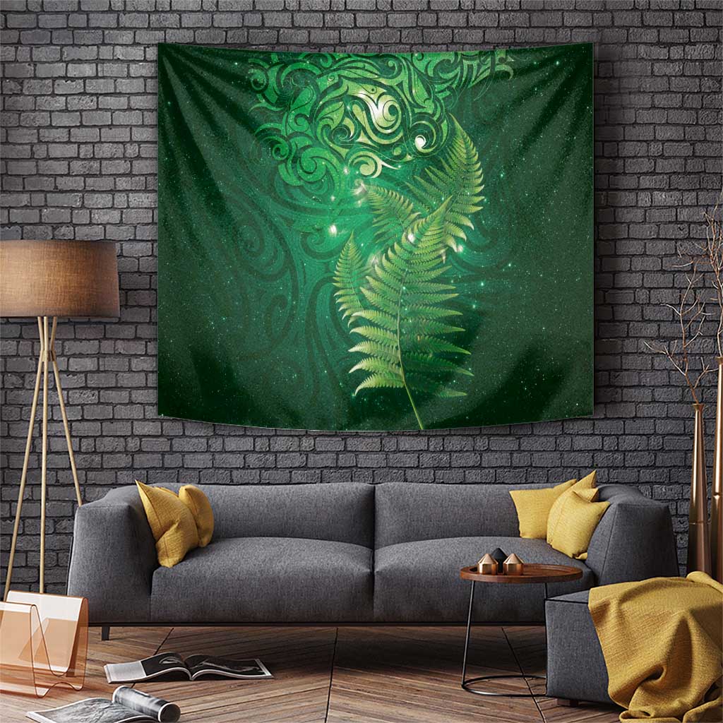 Matariki New Zealand Maori Silver Fern Tapestry Galaxy Green Sky Style