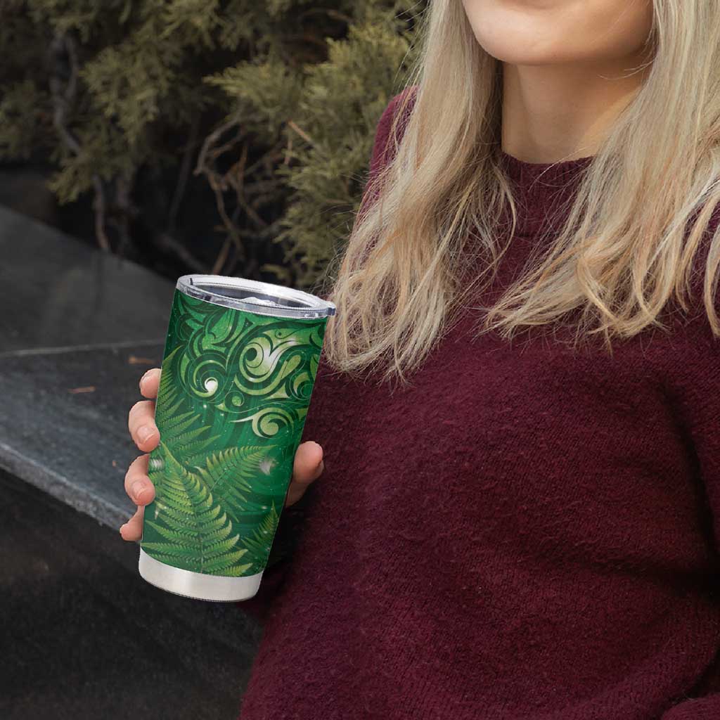 Matariki New Zealand Maori Silver Fern Tumbler Cup Galaxy Green Sky Style