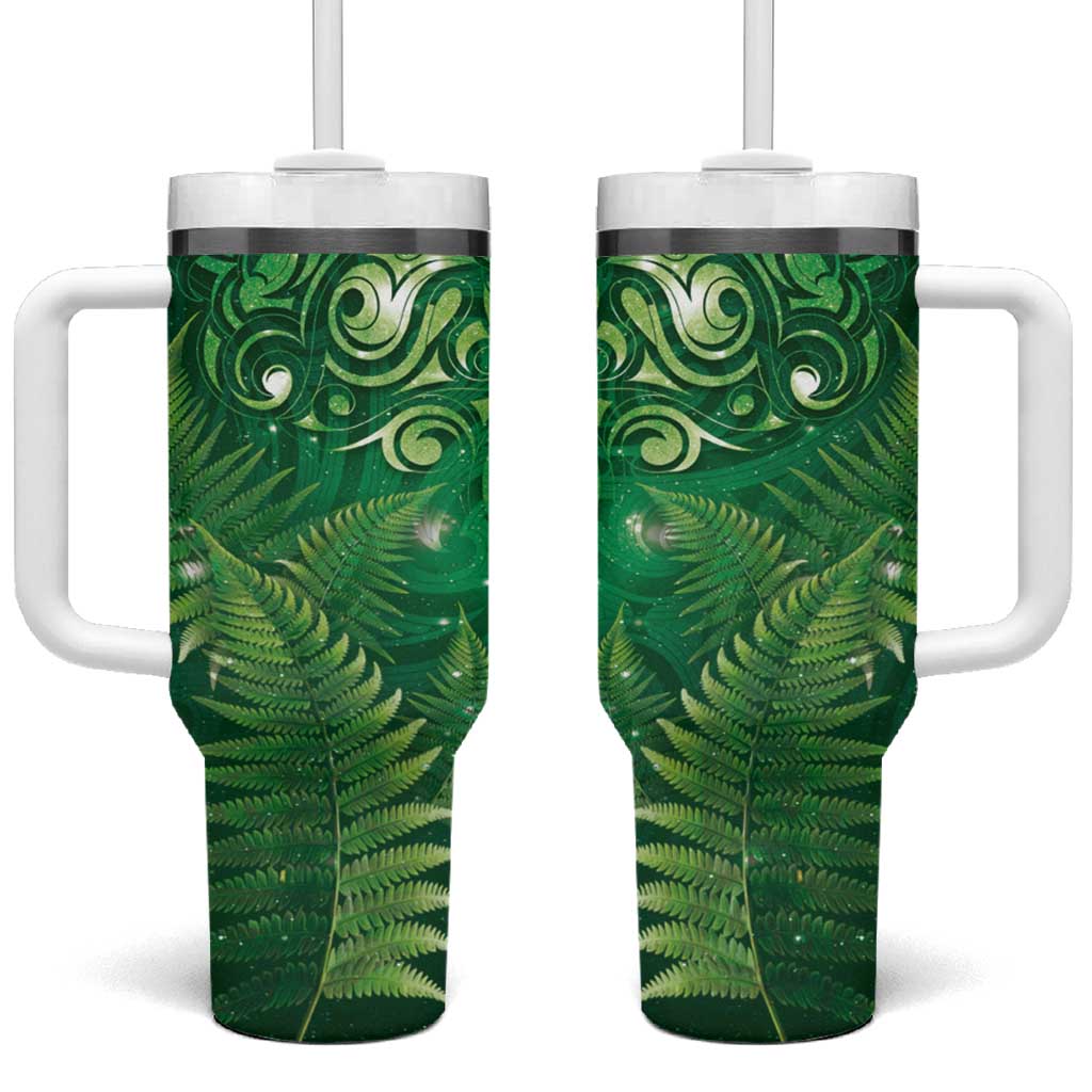Matariki New Zealand Maori Silver Fern Tumbler With Handle Galaxy Green Sky Style