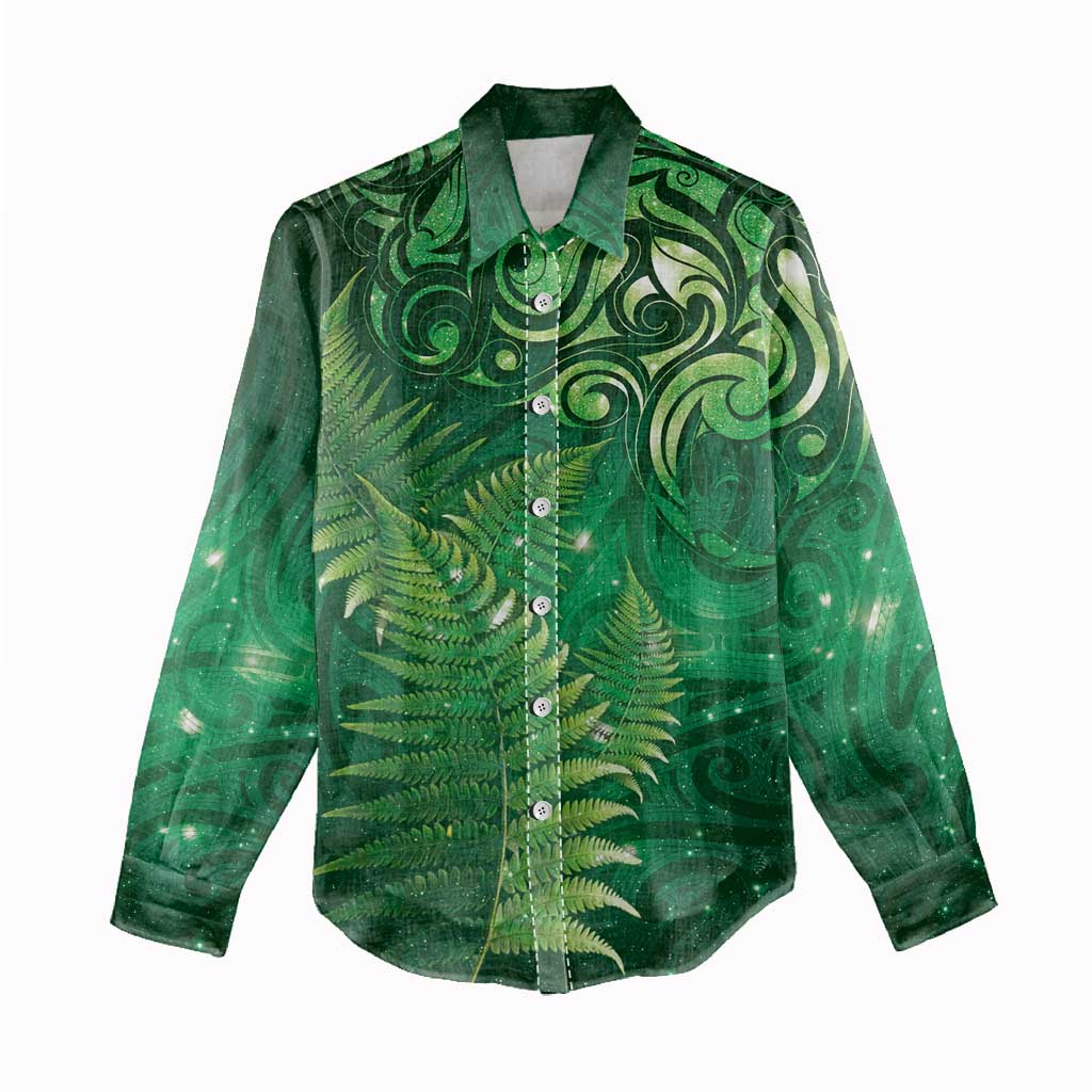 Matariki New Zealand Maori Silver Fern Women Casual Shirt Galaxy Green Sky Style
