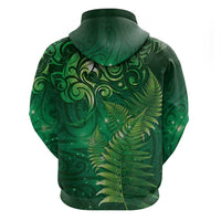 Matariki New Zealand Maori Silver Fern Zip Hoodie Galaxy Green Sky Style