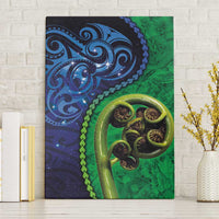 New Zealand Matariki Fern Frond Koru Canvas Wall Art with Galaxy Blue Sky and Green Paua Shell Art