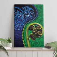 New Zealand Matariki Fern Frond Koru Canvas Wall Art with Galaxy Blue Sky and Green Paua Shell Art