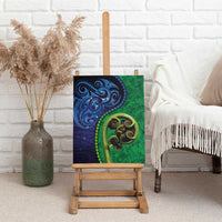 New Zealand Matariki Fern Frond Koru Canvas Wall Art with Galaxy Blue Sky and Green Paua Shell Art