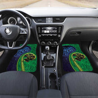 New Zealand Matariki Fern Frond Koru Car Mats with Galaxy Blue Sky and Green Paua Shell Art