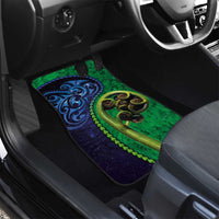 New Zealand Matariki Fern Frond Koru Car Mats with Galaxy Blue Sky and Green Paua Shell Art