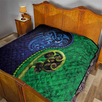 New Zealand Matariki Fern Frond Koru Quilt with Galaxy Blue Sky and Green Paua Shell Art