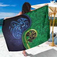 New Zealand Matariki Fern Frond Koru Sarong with Galaxy Blue Sky and Green Paua Shell Art