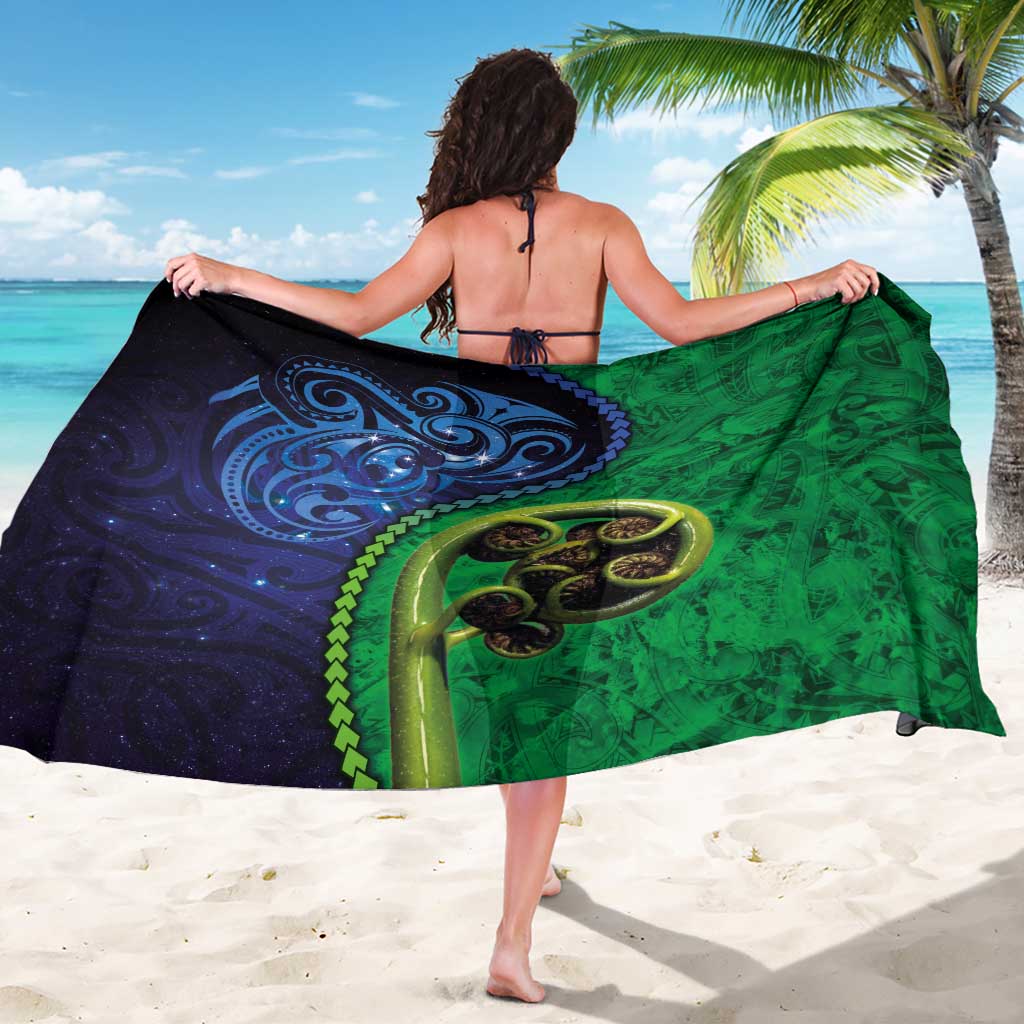 New Zealand Matariki Fern Frond Koru Sarong with Galaxy Blue Sky and Green Paua Shell Art
