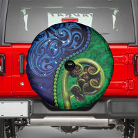 New Zealand Matariki Fern Frond Koru Spare Tire Cover with Galaxy Blue Sky and Green Paua Shell Art