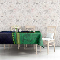 New Zealand Matariki Fern Frond Koru Tablecloth with Galaxy Blue Sky and Green Paua Shell Art