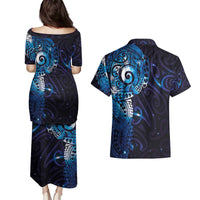 Matariki New Zealand Maori Koru Art Tattoo Couples Matching Puletasi and Hawaiian Shirt New Year Galaxy Blue Sky Style