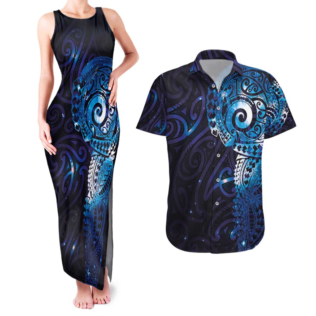Matariki New Zealand Maori Koru Art Tattoo Couples Matching Tank Maxi Dress and Hawaiian Shirt New Year Galaxy Blue Sky Style