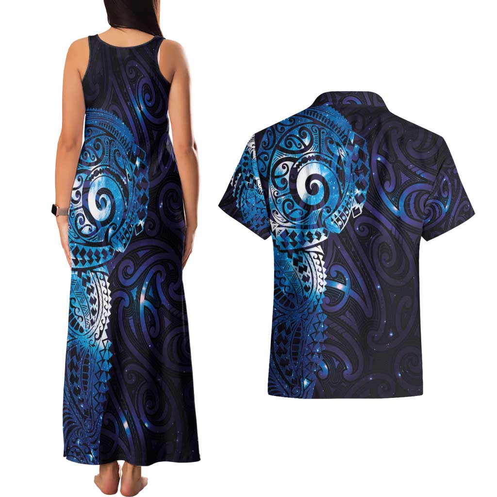 Matariki New Zealand Maori Koru Art Tattoo Couples Matching Tank Maxi Dress and Hawaiian Shirt New Year Galaxy Blue Sky Style
