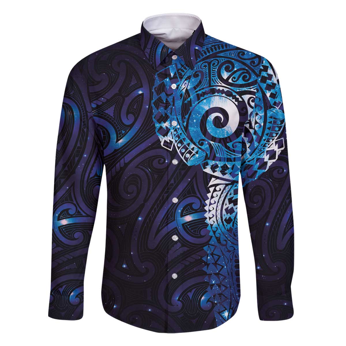 Matariki New Zealand Maori Koru Art Tattoo Family Matching Off The Shoulder Long Sleeve Dress and Hawaiian Shirt New Year Galaxy Blue Sky Style