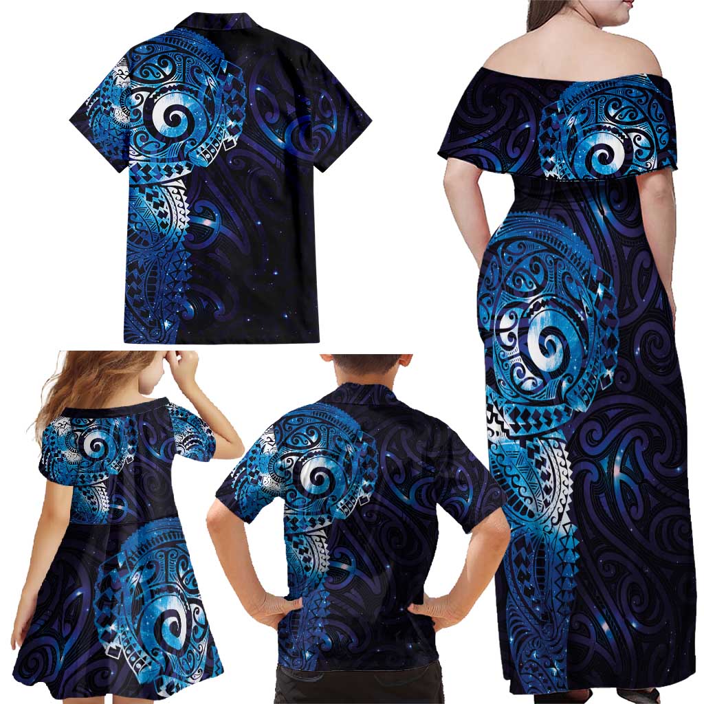 Matariki New Zealand Maori Koru Art Tattoo Family Matching Off Shoulder Maxi Dress and Hawaiian Shirt New Year Galaxy Blue Sky Style