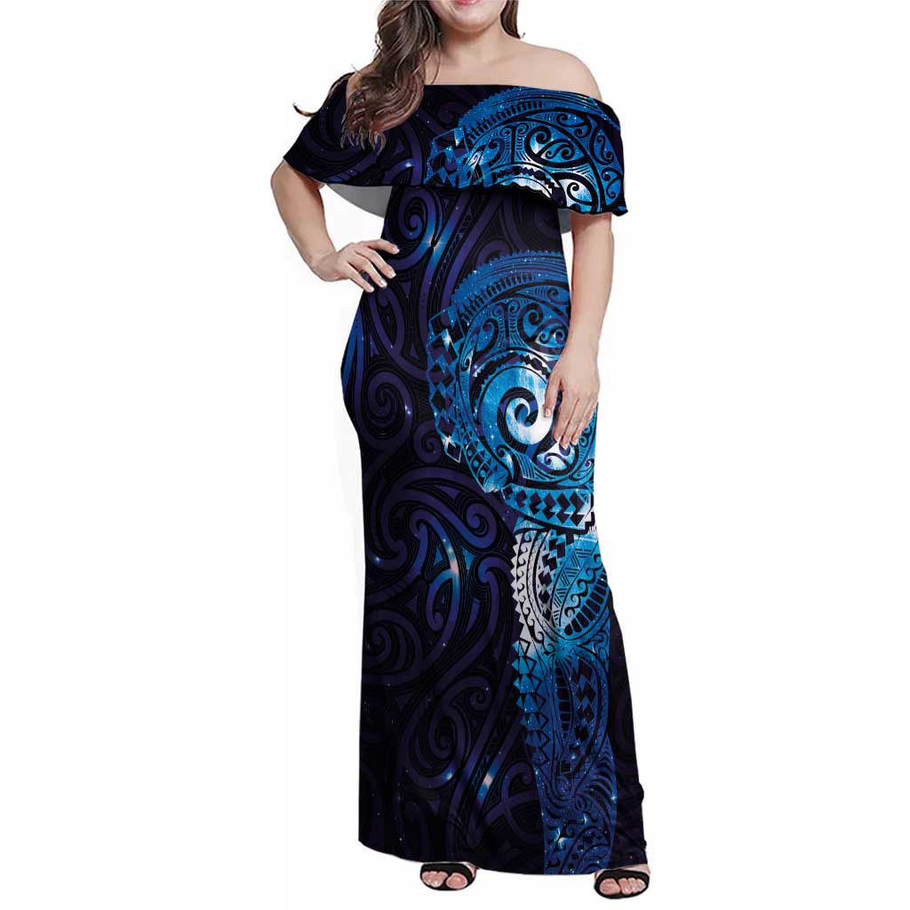 Matariki New Zealand Maori Koru Art Tattoo Family Matching Off Shoulder Maxi Dress and Hawaiian Shirt New Year Galaxy Blue Sky Style