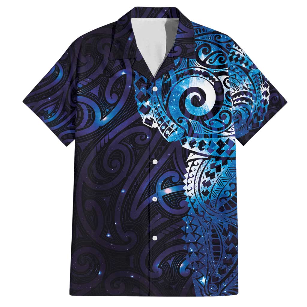 Matariki New Zealand Maori Koru Art Tattoo Family Matching Off Shoulder Short Dress and Hawaiian Shirt New Year Galaxy Blue Sky Style