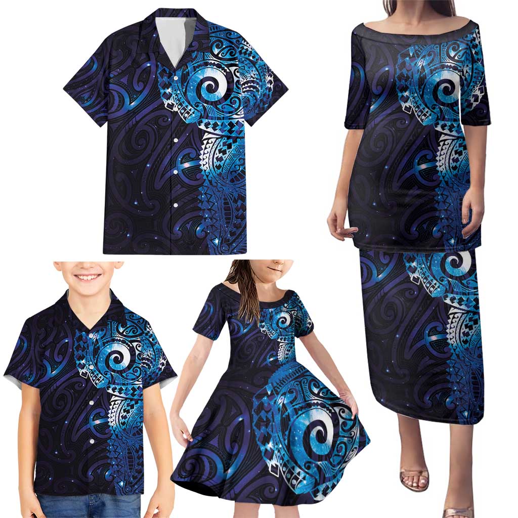 Matariki New Zealand Maori Koru Art Tattoo Family Matching Puletasi and Hawaiian Shirt New Year Galaxy Blue Sky Style
