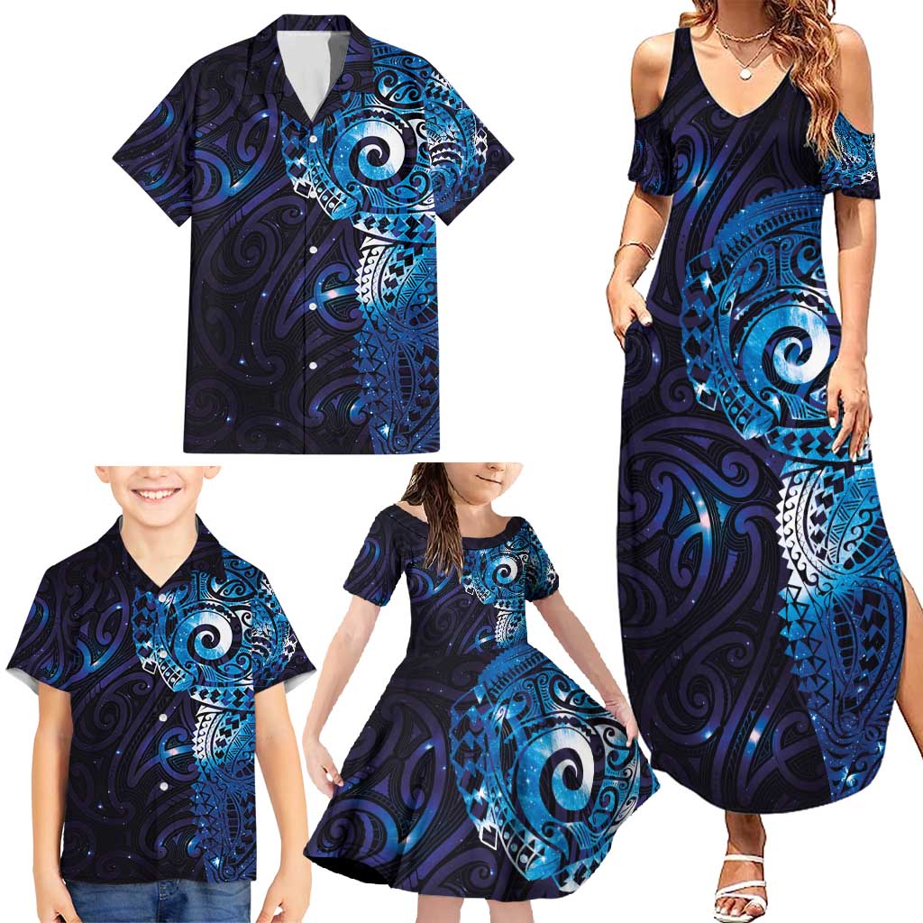 Matariki New Zealand Maori Koru Art Tattoo Family Matching Summer Maxi Dress and Hawaiian Shirt New Year Galaxy Blue Sky Style