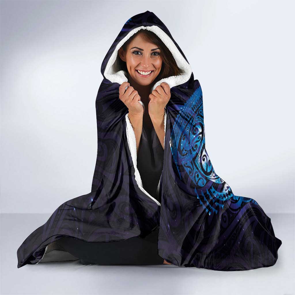 Matariki New Zealand Maori Koru Art Tattoo Hooded Blanket New Year Galaxy Blue Sky Style