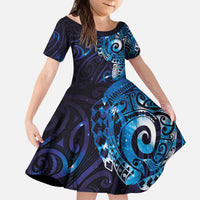 Matariki New Zealand Maori Koru Art Tattoo Kid Short Sleeve Dress New Year Galaxy Blue Sky Style