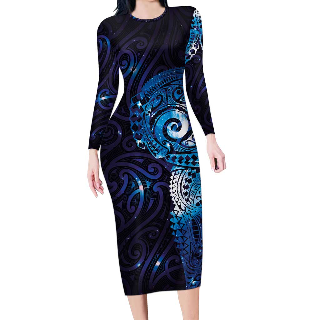 Matariki New Zealand Maori Koru Art Tattoo Long Sleeve Bodycon Dress New Year Galaxy Blue Sky Style