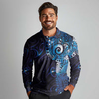 Matariki New Zealand Maori Koru Art Tattoo Long Sleeve Polo Shirt New Year Galaxy Blue Sky Style