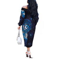 Matariki New Zealand Maori Koru Art Tattoo Off The Shoulder Long Sleeve Dress New Year Galaxy Blue Sky Style