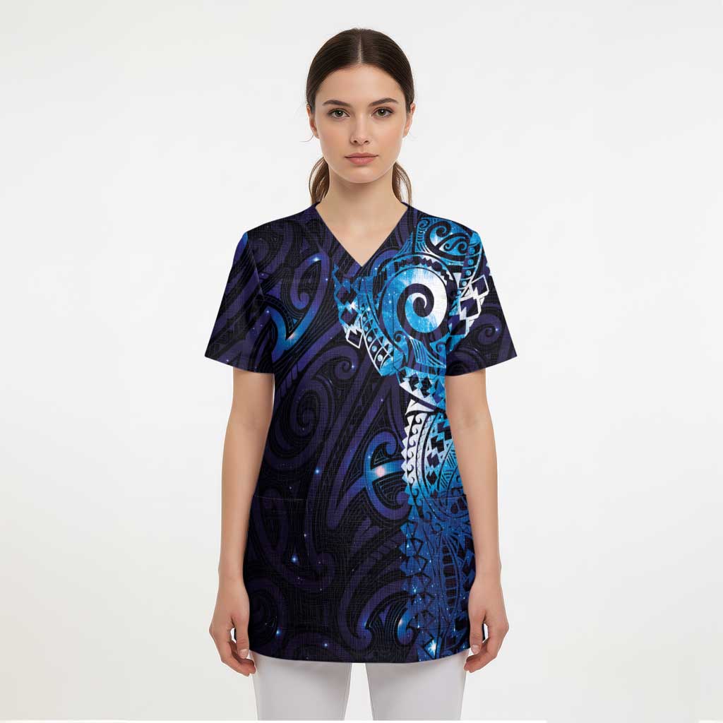Matariki New Zealand Maori Koru Art Tattoo Scrub Top New Year Galaxy Blue Sky Style - Polynesian Pride