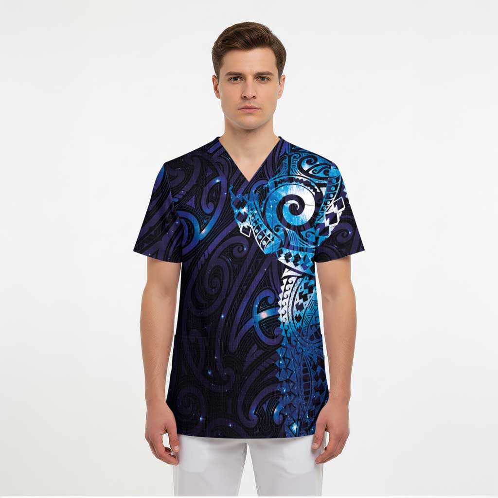 Matariki New Zealand Maori Koru Art Tattoo Scrub Top New Year Galaxy Blue Sky Style - Polynesian Pride