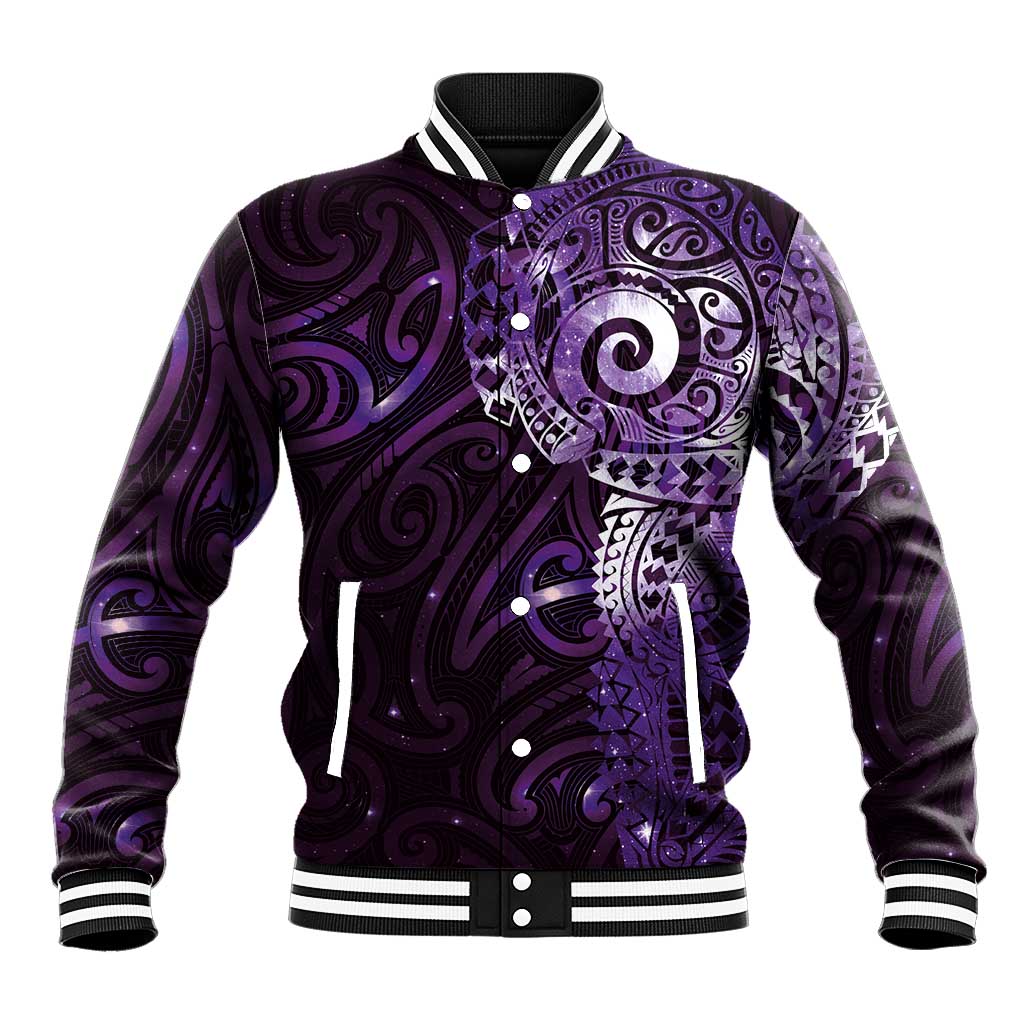 Matariki New Zealand Maori Koru Art Tattoo Baseball Jacket New Year Galaxy Purple Sky Style