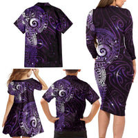 Matariki New Zealand Maori Koru Art Tattoo Family Matching Long Sleeve Bodycon Dress and Hawaiian Shirt New Year Galaxy Purple Sky Style