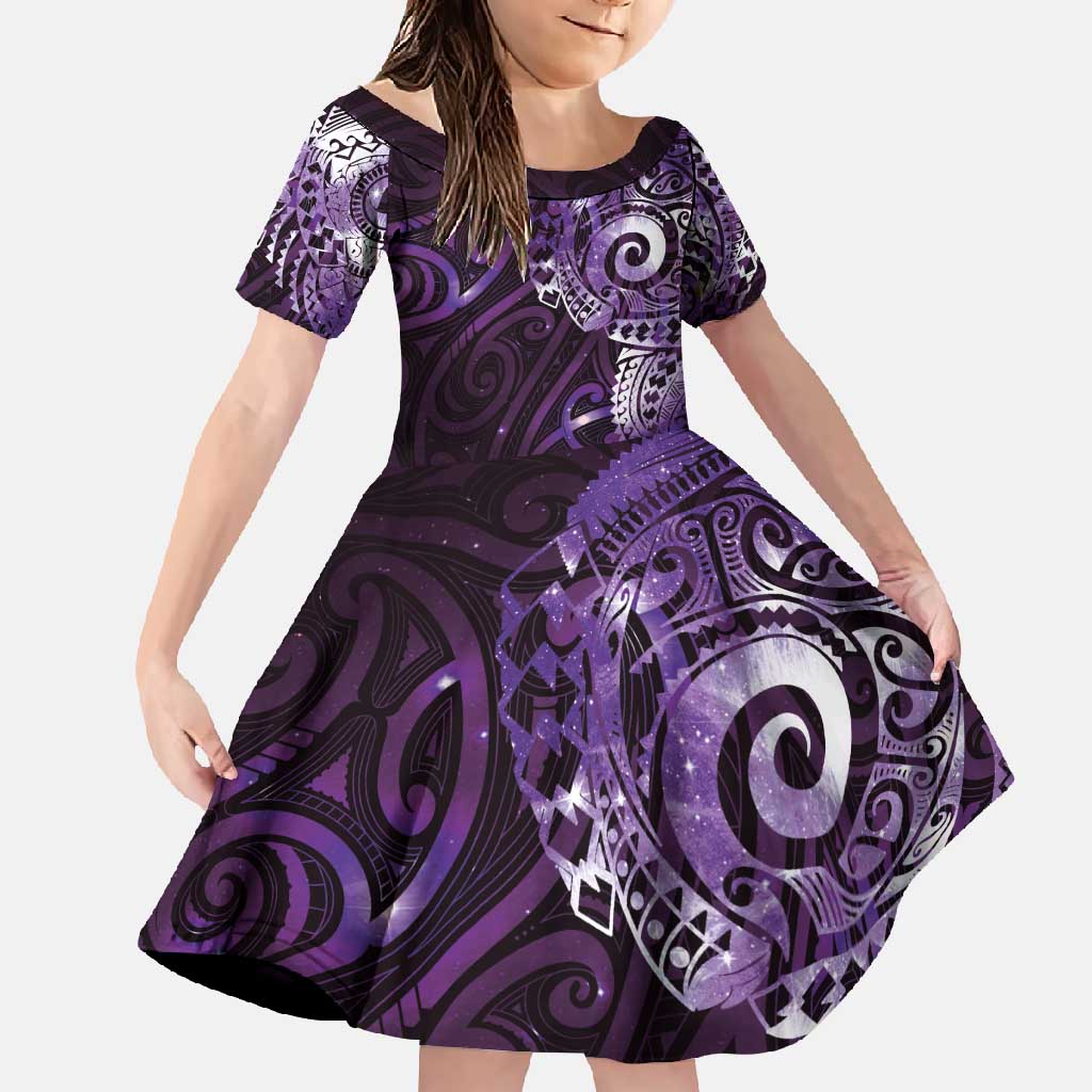 Matariki New Zealand Maori Koru Art Tattoo Family Matching Off Shoulder Maxi Dress and Hawaiian Shirt New Year Galaxy Purple Sky Style
