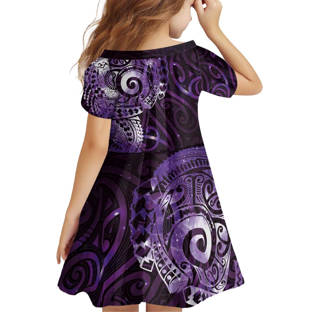 Matariki New Zealand Maori Koru Art Tattoo Family Matching Off Shoulder Short Dress and Hawaiian Shirt New Year Galaxy Purple Sky Style