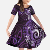 Matariki New Zealand Maori Koru Art Tattoo Family Matching Short Sleeve Bodycon Dress and Hawaiian Shirt New Year Galaxy Purple Sky Style