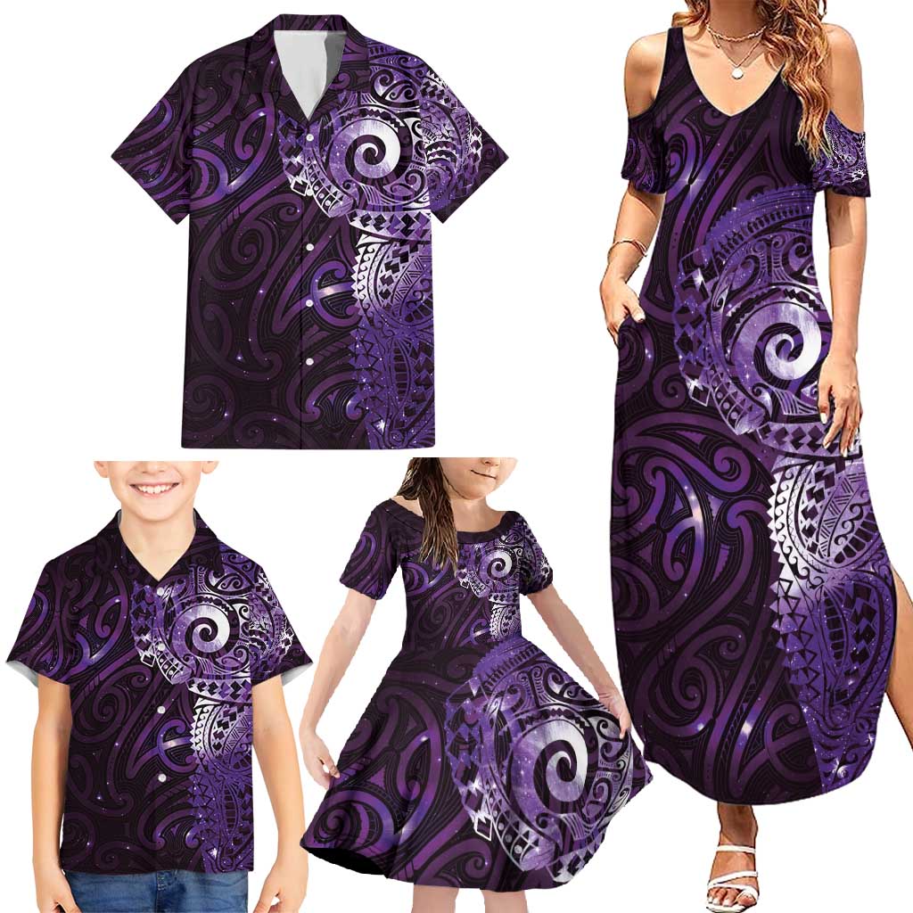 Matariki New Zealand Maori Koru Art Tattoo Family Matching Summer Maxi Dress and Hawaiian Shirt New Year Galaxy Purple Sky Style