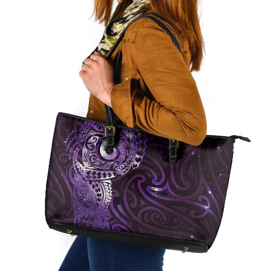 Matariki New Zealand Maori Koru Art Tattoo Leather Tote Bag New Year Galaxy Purple Sky Style