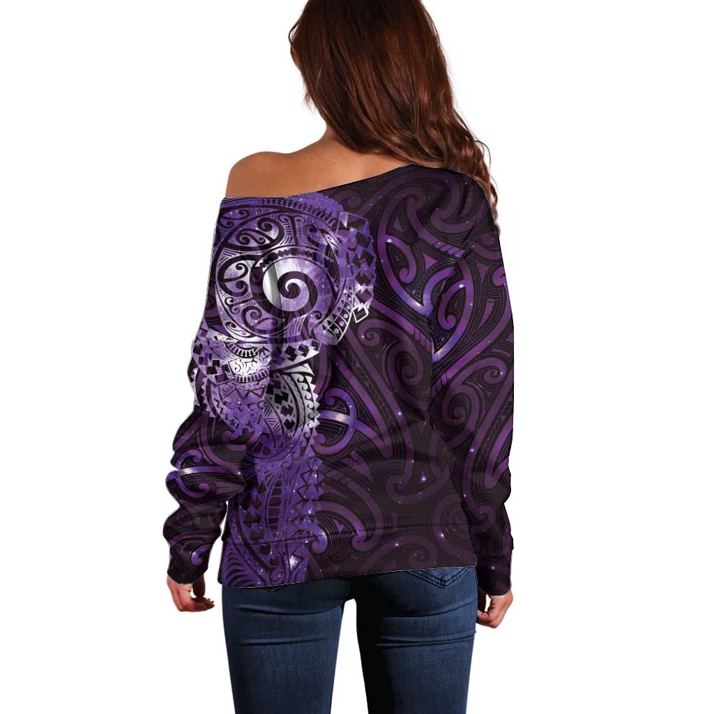 Matariki New Zealand Maori Koru Art Tattoo Off Shoulder Sweater New Year Galaxy Purple Sky Style