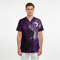 Matariki New Zealand Maori Koru Art Tattoo Scrub Top New Year Galaxy Purple Sky Style - Polynesian Pride