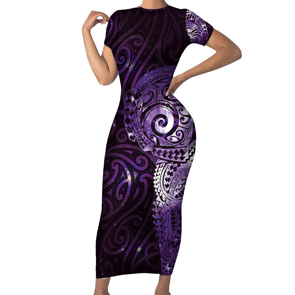 Matariki New Zealand Maori Koru Art Tattoo Short Sleeve Bodycon Dress New Year Galaxy Purple Sky Style