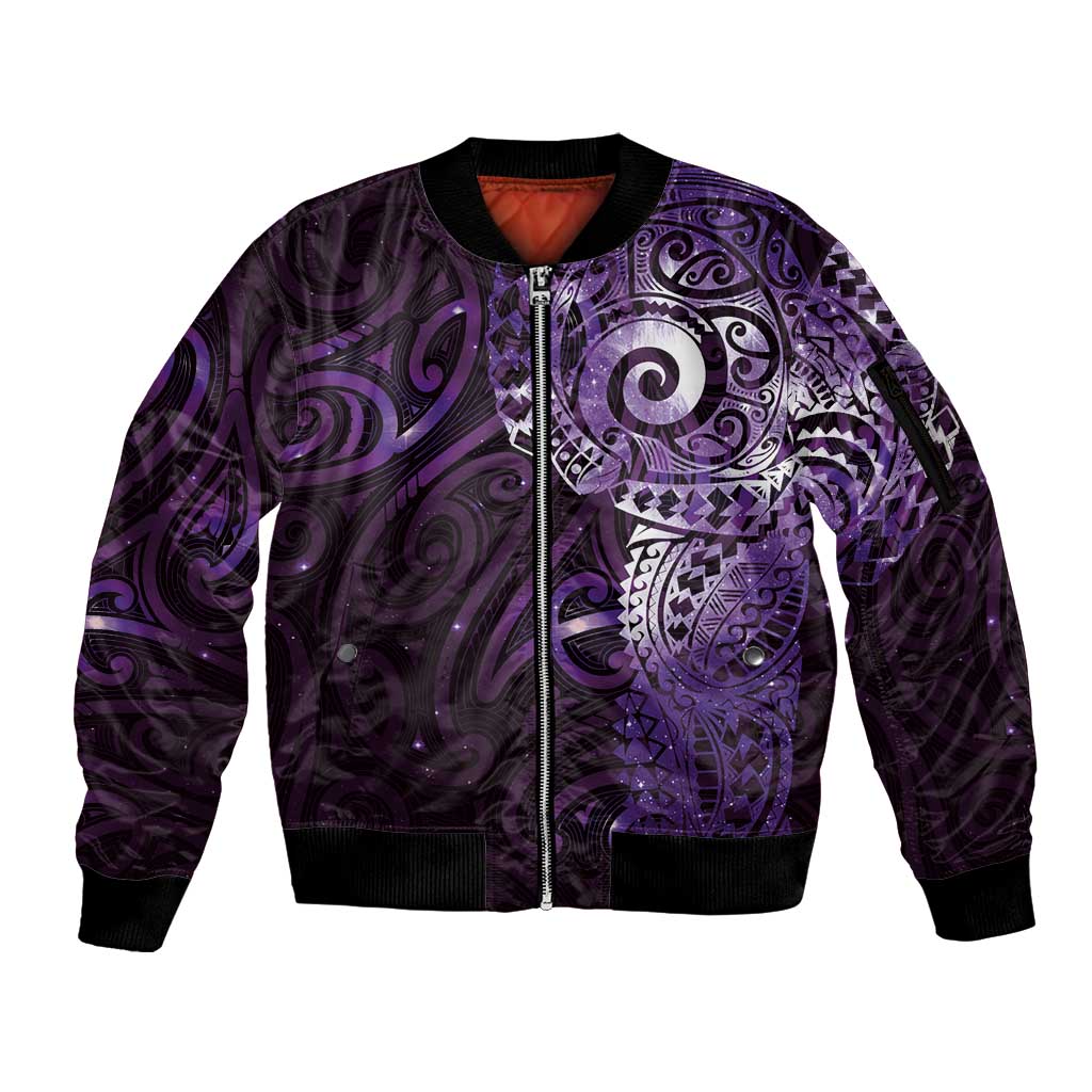 Matariki New Zealand Maori Koru Art Tattoo Sleeve Zip Bomber Jacket New Year Galaxy Purple Sky Style