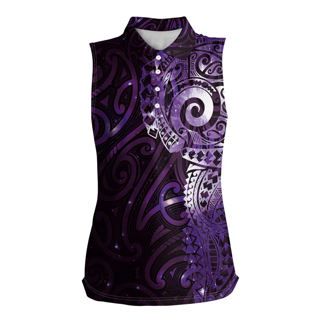 Matariki New Zealand Maori Koru Art Tattoo Women Sleeveless Polo Shirt New Year Galaxy Purple Sky Style