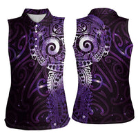 Matariki New Zealand Maori Koru Art Tattoo Women Sleeveless Polo Shirt New Year Galaxy Purple Sky Style